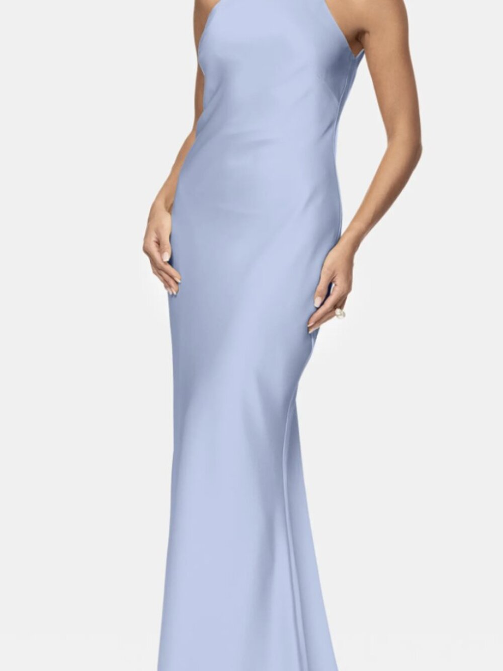 Xscape Sky Blue Satin Halter Gown – Size 10 NWT – Open Back Formal Maxi Gown - Picture 12 of 12